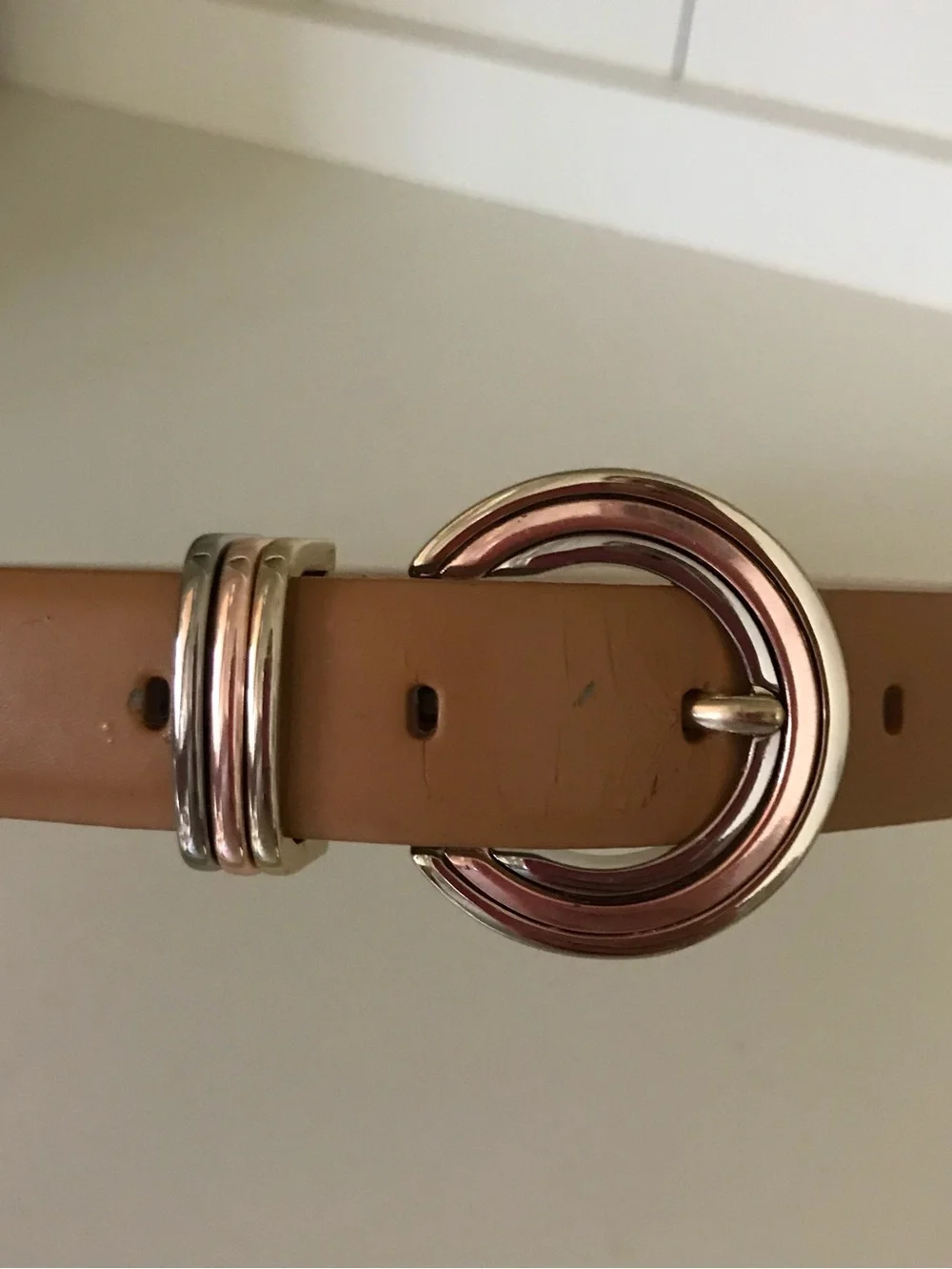 Liz Claiborne Tri-Metal and Caramel Leather Belt